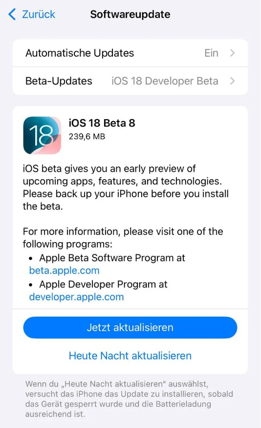 公安苹果手机维修分享苹果 iOS / iPadOS 18 开发者预览版 Beta 8 发布 